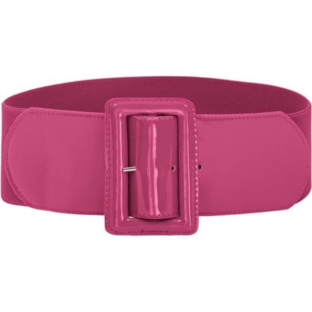 Womens Wide Buckle Stretchy Belt Vintage Elastic Dress Rose Red